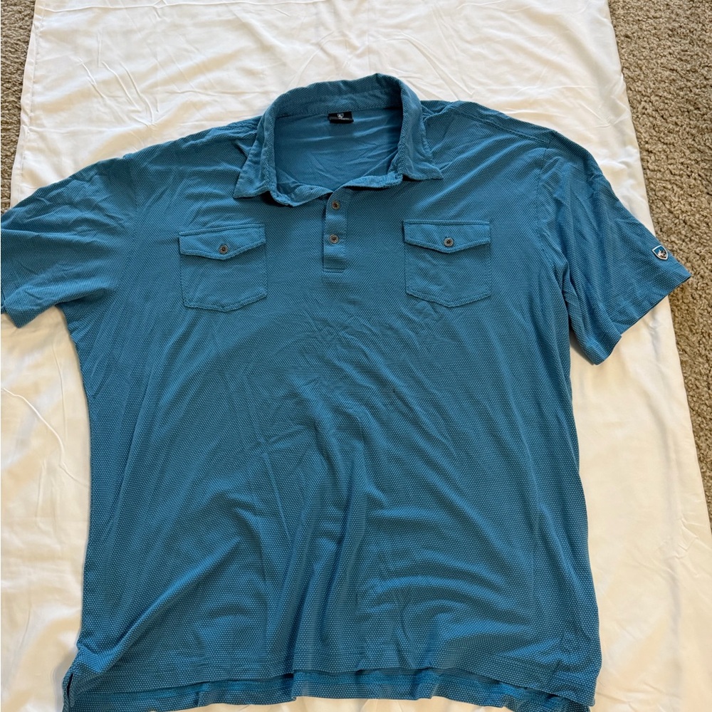 Men's Kuhl Casual Blue Polo Shirt with Chest Pockets XXL